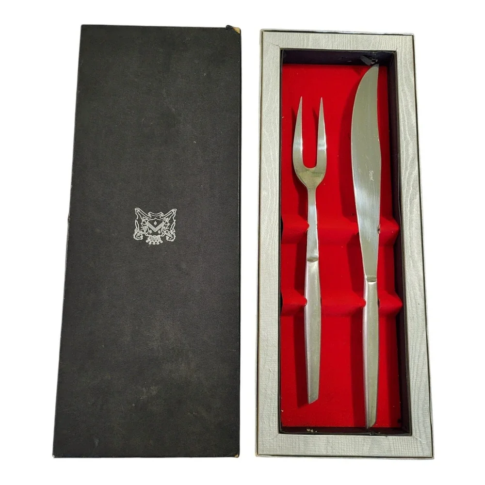 Mid Century Modern Raimond Stainless Steel Carving Knife &  Fork Boxed Set Italy